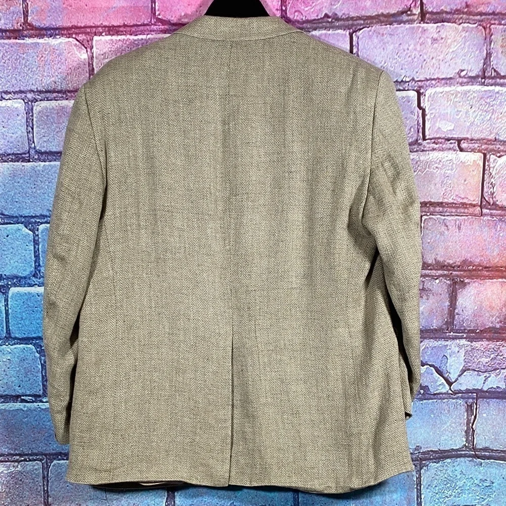 Stafford Men’s 42R Beige Herringbone Blazer Jacket Two Button Classic Sport Coat
